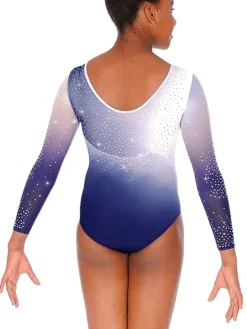 Dansebutikken Dragter Piger-Navy/hvid gymnastikdragt med rhinsten til piger