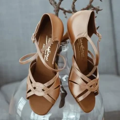 Dame Dansebutikken Salsasko Damer|Latinsko Damer-Peach satin latinsko Mia International dansesko