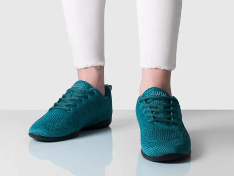 Dame Dansebutikken Salsasko Damer|Swingsko Damer-Petrol farvet dansesneaker i åndbar strik til damer - Suny