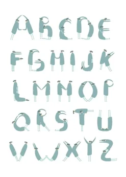 Dansebutikken Andet Til Yoga-Plakat med alfabet bogstaver formet som yogastillinger