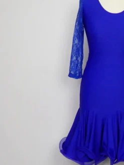 Dansebutikken Dansetøj Pige-Royal blå dansebody med 3/4 blonde ærmer - Ready4dance