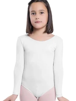 Børn Dansebutikken Dragter Piger|Balletdragter Børn-Seré hvid dragt m.langt ærme ballet/gymnastik