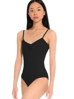 Dame Dansebutikken Dragter Damer|Balletdragter Damer-Seré sort dragt m. rynkedetaljer og justerbare stropper