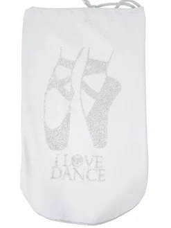 Dansebutikken Andet Til Ballet|Balletsko Tilbehør-Sko pose til balletsko med sølv print og hvid net