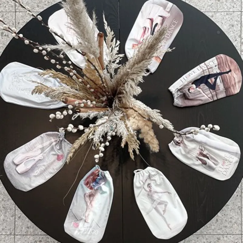 Dansebutikken Andet Til Ballet|Balletsko Tilbehør-Sko pose til balletsko med print og rosa net