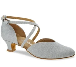 Dame Dansebutikken Tangosko Damer|Social Dansesko-Sølv brokade dansesko fra Diamant med lukket snude