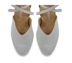 Dame Dansebutikken Tangosko Damer|Social Dansesko-Sølv brokade dansesko fra Diamant med lukket snude