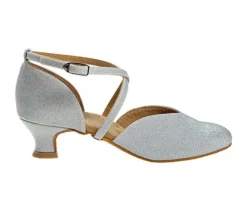 Dame Dansebutikken Tangosko Damer|Social Dansesko-Sølv brokade dansesko fra Diamant med lukket snude