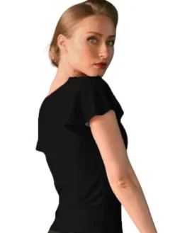 Dame Dansebutikken Danseoverdele Damer-Sort bluse med butterfly ærmer fra Danceeverywear