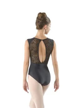 Dame Dansebutikken Balletdragter Damer|Dansebody Damer-Sort dragt m. blonde og flot ryg fra ballet Rosa