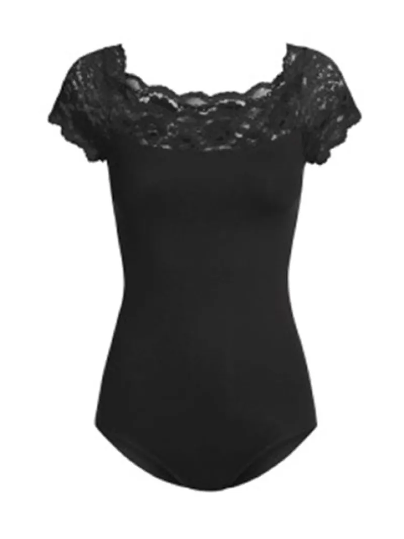 Dame Dansebutikken Balletdragter Damer|Dansebody Damer-Sort dragt med blonde foroven So Danca