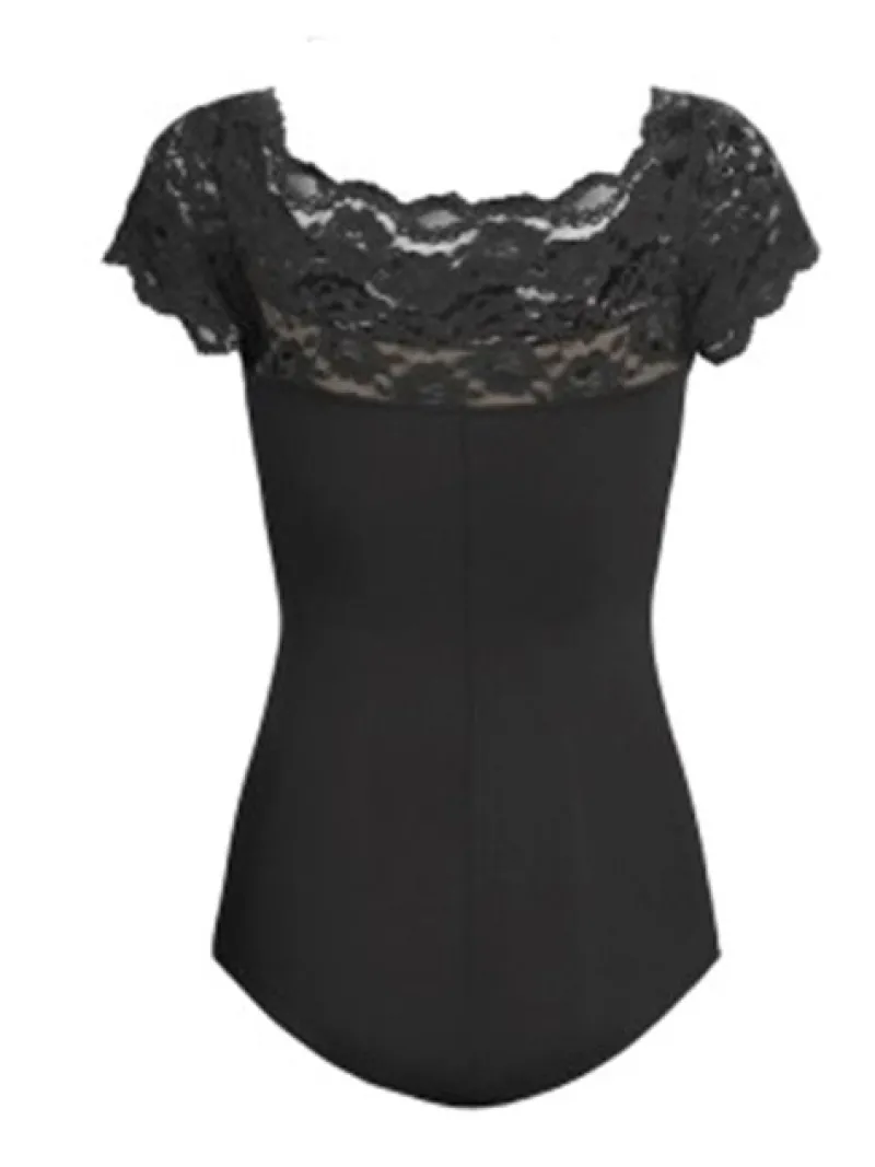 Dame Dansebutikken Balletdragter Damer|Dansebody Damer-Sort dragt med blonde foroven So Danca