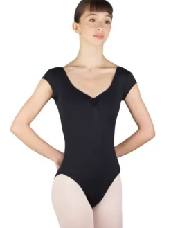 Dame Dansebutikken Balletdragter Damer|Dansebody Damer-Sort dragt med lille ærme og rynk BalletRosa