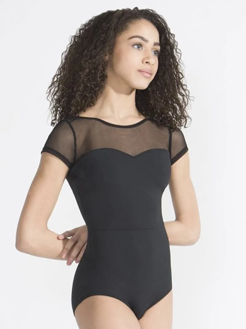 Dame Dansebutikken Balletdragter Damer|Dansebody Damer-Sort dragt med ærmer og fin kryds ryg Capezio
