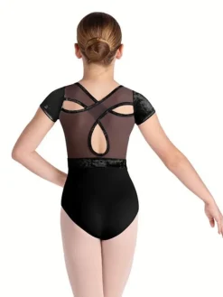 Børn Dansebutikken Balletdragter Børn-Sort dragt med velour, mesh og flot ryg fra Bloch