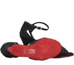 Dame Dansebutikken Salsasko Damer|Tangosko Damer-Sort Elite satin dansesko med rød sål Rummos