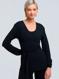 Dansebutikken Yogabluser-Sort Tempsdanse lang Crossover bluse