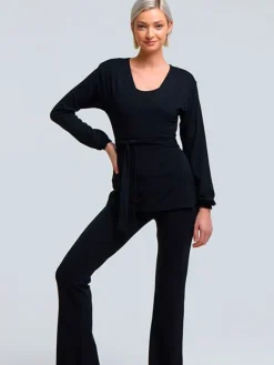 Dansebutikken Yogabluser-Sort Tempsdanse lang Crossover bluse