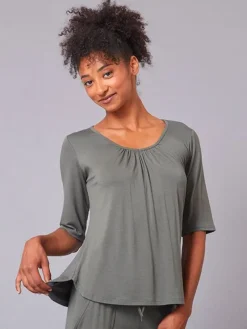 Dansebutikken Pilates Overdele|Yogabluser-TempsDanse khaki grøn bambus t-shirt