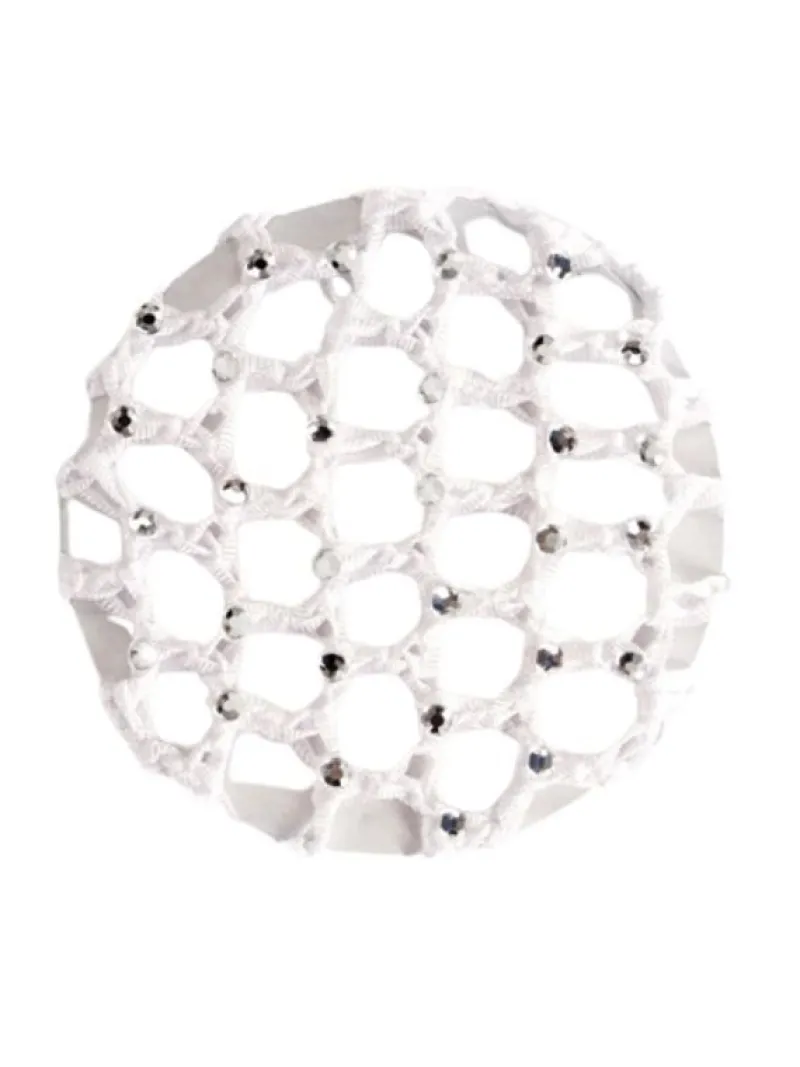 Dansebutikken Gymnastik Hårtilbehør|Hårtilbehør Til Ballet-Wear Moi hårnet i hæklet hvid strik med flotte sten