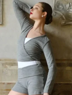 Børn Dansebutikken Overdele Piger|Ballet Toppe Børn-Wearmoi grå slå om overdel børn ballet/gymnastik